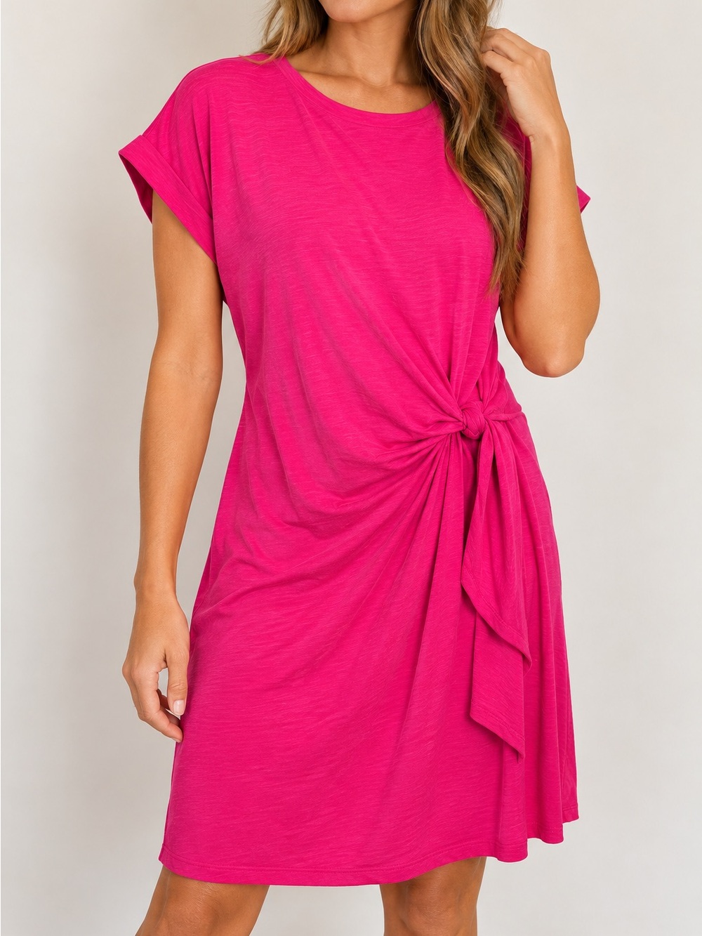 Tommy Bahama Women’s S Hot Pink Side Tie Knot Midi T-Shirt Dress NWT